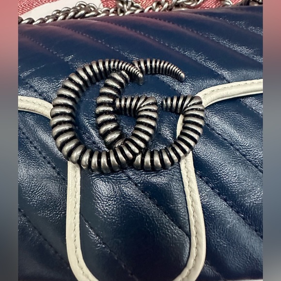 NWT Gucci Matelasse Small GG Marmont Torchon Shoulder Bag Blue - Picture 8 of 13